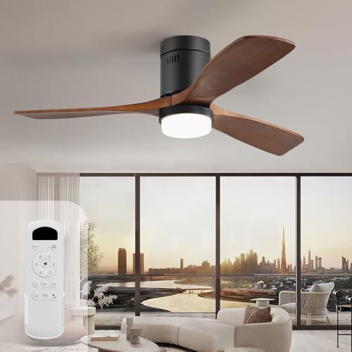 Sofucor Wood Ceiling Fan with Light 132 cm, 6 Speeds, Control, Timer, DC Motor, LED Silent Ceiling Fan with Lamp for Bedroom Living Room