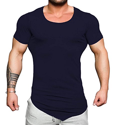 COOFANDY Men s Workout Tee Short Sleeve Gym Training Bodybuilding Muscle Fitness T Shirt, Dark Blue, Large