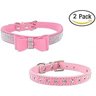 Newtensina 2pcs Stylish Dog Collar Set Cute Suede Bling Dog Collar with Bow Tie Puppy Collar for Small Dogs Cats