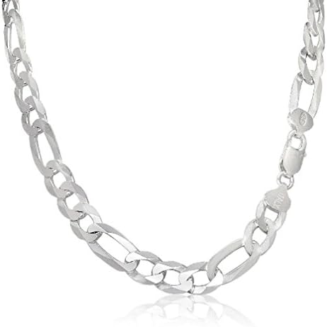 Cloverlon 9mm Wide Men Figaro Link Chain Italian Silver-tone Necklace Bracelet Anklet
