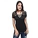 Tiantianmei Women's Bandage V Neck Lace Shoulder Short Sleeve T Shirt Black M