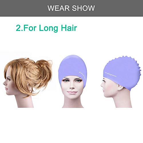 Msicyness Swim Cap for Men Women Silicone Swimming Hat for Adult Swimming Pool Laps Latex Rubber Reduce Water Intake Big Head Hair Guys Girl Bathing Cap (Purple)