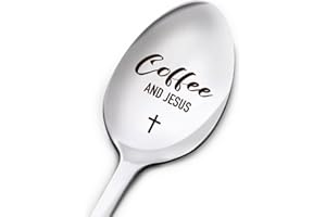 MUKTOUJAUMAI Christian Coffee Spoon Gifts for Women Men, Coffee and Jesus, Birthday Thanksgiving Christmas Religious Gifts for Coffee Lover Mom Dad Daughter Son Grandma, Engraved Stainless Steel Coffee Spoon