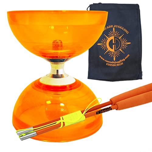 Juggle Dream Orange Cyclone Quartz II Triple Bearing Diabolo with Coloured Superglass Sticks and Carry Bag - Pro Clutch Diablo Set