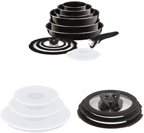Tefal Ingenio Non-Stick Enamel Cookware Set, 13 Pieces + Ingenio Glass Lids + Ingenio Plastic Lids - Set of 3