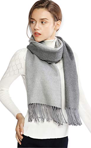 Winter Cashmere Wool Scarf Pashmina Shawl Wrap for Women Long Large Warm Thick Reversible Scarves Light Gray and Dark Gray