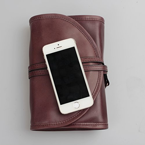 Handmade Genuine Leather Pipe Tobacco Pouch Bag Organize Case Pipe Tool Lighter Holder Pocket for 2 Pipe Vintage Unisex (Dark Brown)