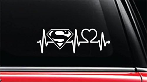 Superman Logo II Heartbeat Lifeline Vinyl Die-Cut Decal Sticker for Car, Truck, Notebook, Laptop, Computer or Window (8", White)