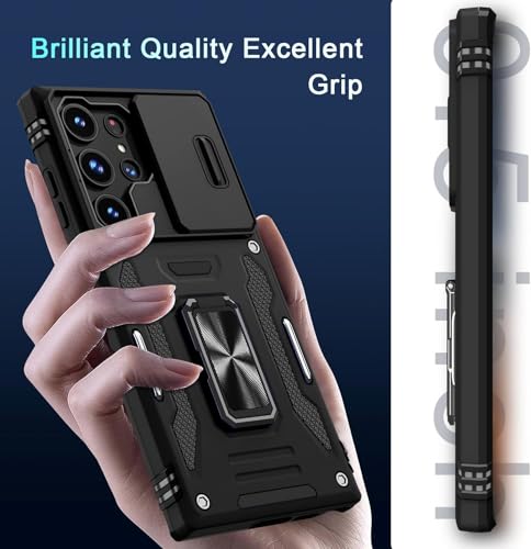 ELEPIK Samsung Galaxy S25 Ultra Case with Camera Cover,Samsung S25 Ultra Cover Pass 16ft Drop Test Military Grade Heavy Duty Protective Phone Case with Kickstand (Black)