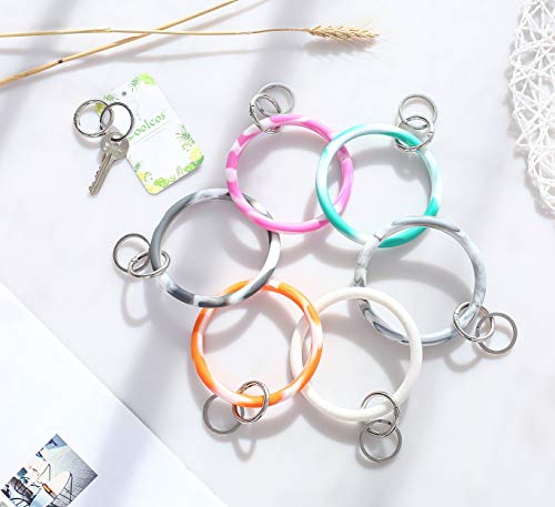 Coolcos Women & Kids Soft Large Circle Silicone Bracelet Keychain Circle Round Bangle Keyring Smooth & Flexible (White Confetti)