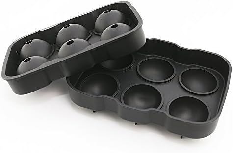 Silicone Ice Trays Large Ice Ball &amp; Ice Cube Combo Set - Flexible Silicone Ice Ball Whiskey Tray Mold Makes 6 Cool Spheres-Black