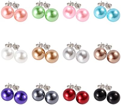 12pairs Assorted Mixed Color Wholesale Lot Glass Pearl Earrings Studs Set Stainless Steel Earrings Pin for Women Girls Kids