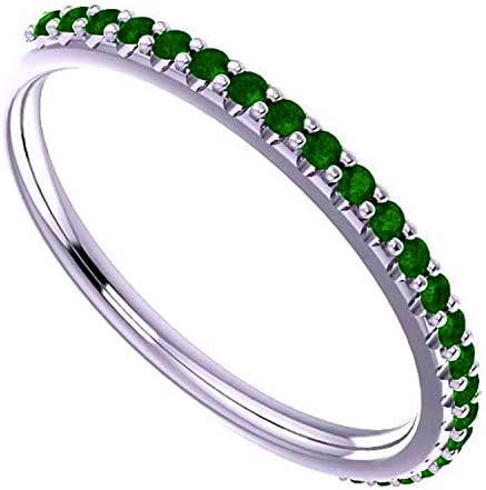 Beautiful 0.50 Carat Natural Emerald Stackable Band Ring In 14K White Gold
