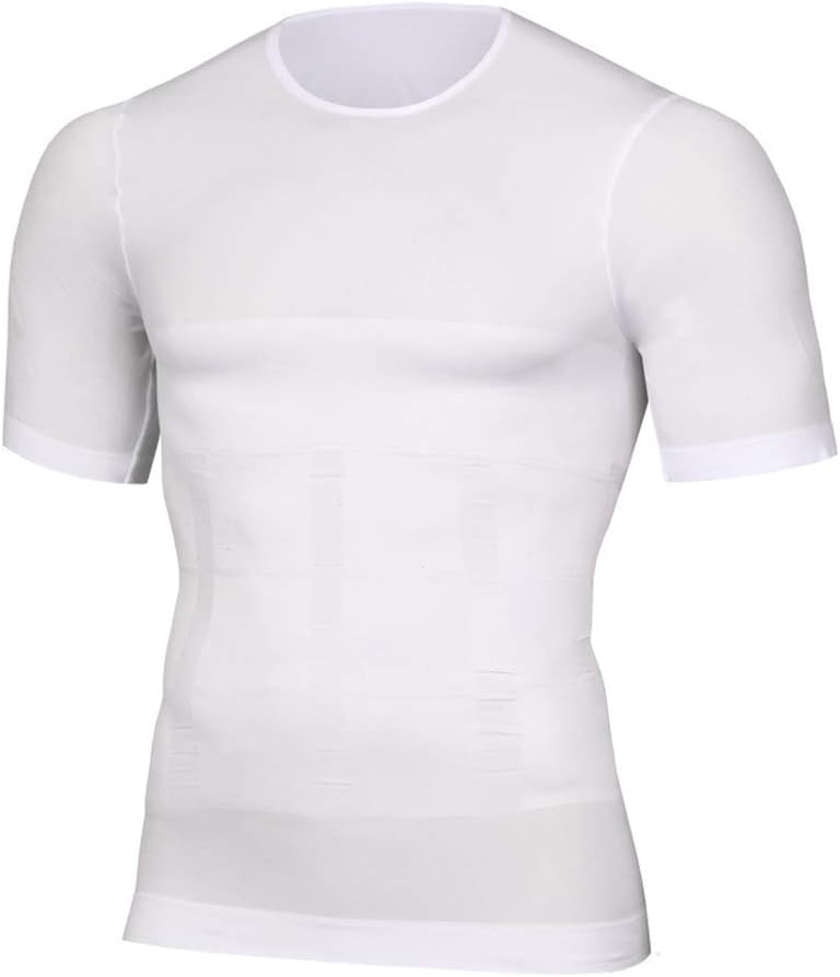 2XL, Blanc Caidi Homme T-Shirt Gainant Musculation Top Amincissant