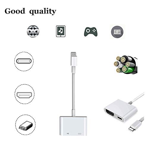 Compatible with iPhone iPad to HDMI Cable, HDMI Adapter Compatible with iPhone, Compatible with iPhone XS/XSmax/XR/X/8/7/6/plus iPad iPod to TV