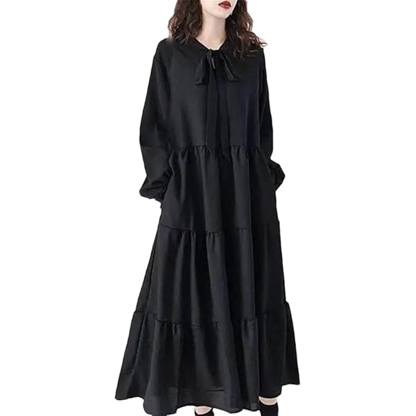 Womens Casual Shirt Dress Puff Sleeve Vintage Peasant Linen Dress Crew Neck  Tiered Baggy Loose Lounge Maxi Dresses Black at Amazon Women's Clothing  store