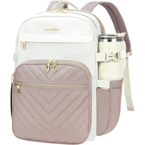 VANKEAN 17.3 Zoll Laptop-Rucksack für Damen und Herren,Beige-Staubrosa