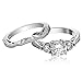 Stainless Steel White Round Cut Cubic Zirconia Wedding Ring Set Three-Stone Size 5-10 SPJ
