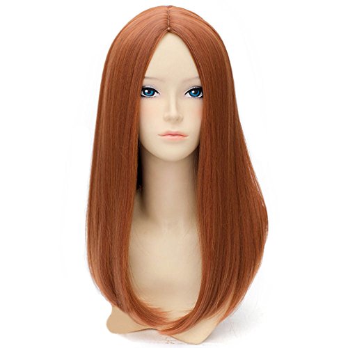 RightOn 20'' Long Straight Hair Cosplay Costume Party Wig with Wig Cap (Dark Orange)