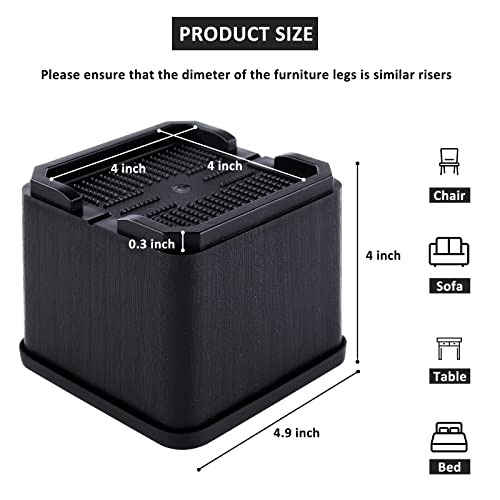 Tocawe 4 Inch Oversized Bed Risers Heavy Duty 4 inch Wide Adjustable