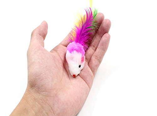 Dshengoo 10 PCS Colorful Fur Pet Cat Toys Mice Funny Rattle Artificial Mouse,Cat Catcher for Feather Tails,Soft and Durable for Cat or Pet - Thumbnail 4
