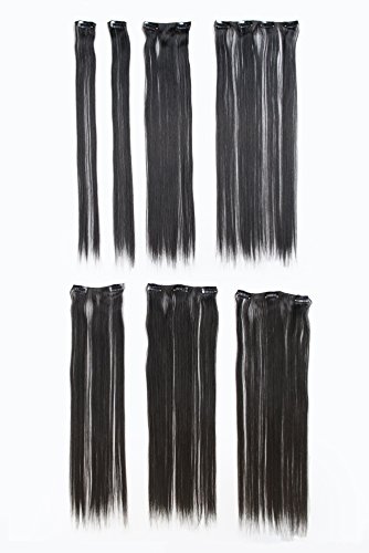 SWACC Women 22 Inches Straight Full Head 7 Separate Pieces Heat Resistance Synthetic Hair Clip in Hair Extensions (1B-Off Black)