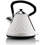 Fortune Candy KS-1011E Pyramid Stainless Steel Strix Controller Cordless Electric Kettle with Diamond Pattern, 1.7L (Elegant White)