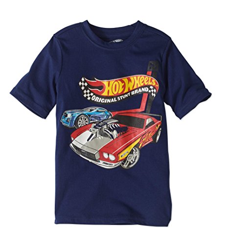 Hot wheels Boys Graphic Shirt Fun Styles Sizes 4-7 (7, Navy Blue Original Stunt Brand)