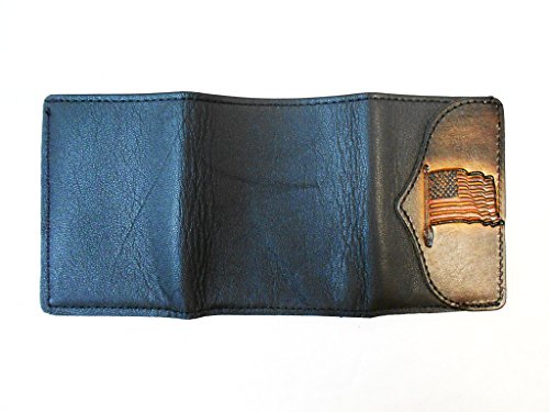 Hilltop Leather Company Mens Handcrafted Leather Trifold Wallet American Flag USA