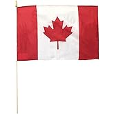 Canada Canadian Country 12x18 12"x18" 68D Woven Polyester Nylon Stick Flag On 24" Wooden Staff