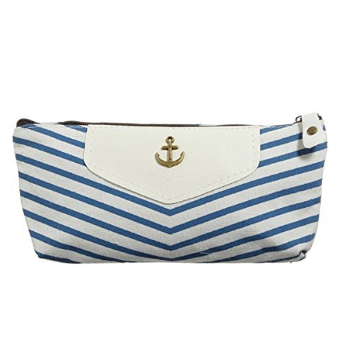 Sealike Classic Navy Style Striped Pen Bag Pencil Case Pen Holder Cosmetic Bag Pouch Bag for Women Teen Girls with Stylus Light Blue