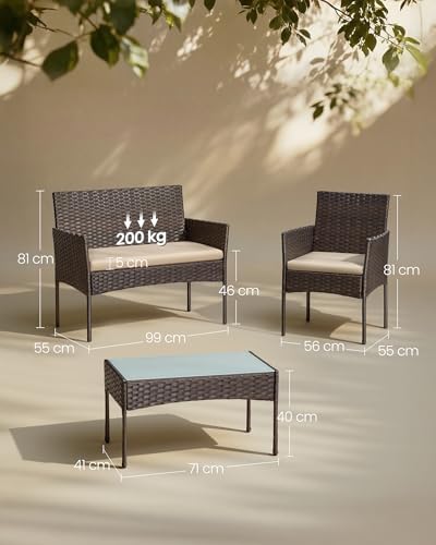 Balkonmöbel, Gartenmöbel-Set, aus PE-Polyrattan, Lounge-Set, Terrassenmöbel, Outdoor, für Terrasse, Balkon, Garten, braun-Taupe GGF004K05