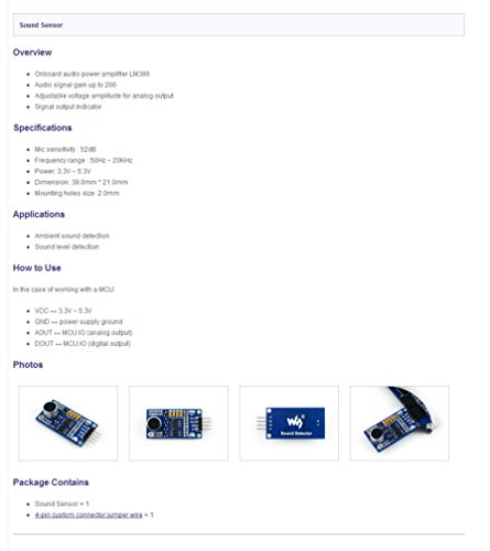 Waveshare Sound Detection Module Sound Sensor Module Voice Detector Sensor LM386 Intelligent Vehicle for Arduino