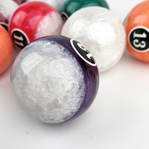 JaperBees Billiard Ball Pool Ball Set-Pearl Look Resin Ball, Complete 16balls, 4.3OZ(1/4 Lighter Than Regulation Weight) and 2-1/4 inch Diameter