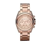 Michael Kors Rose Goldtone Blair Chronograph Watch with Clear Stones on Top Ring and Lugs