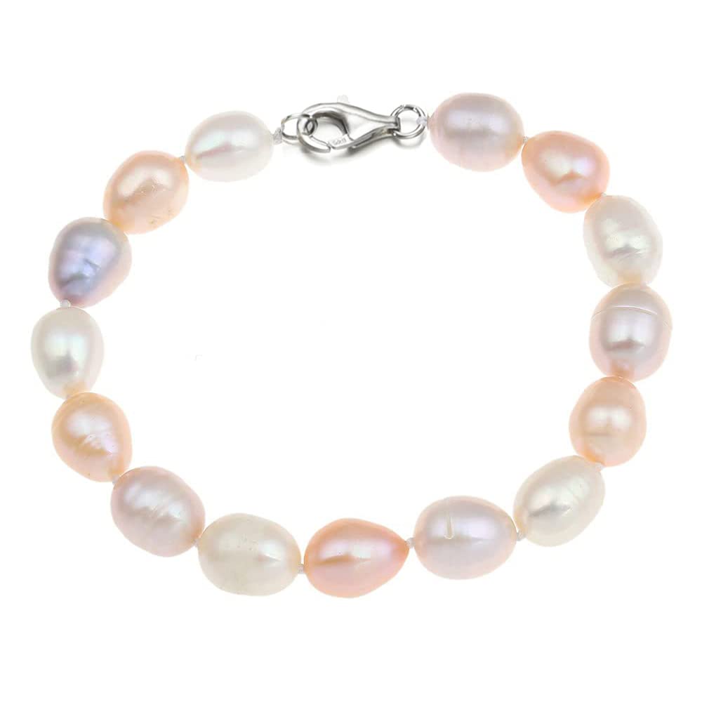 Treasure Bay Stunning Freshwater Pearl Bracelet For Women Girls - Presented in a Beautiful Jewellery Gift Box (Multicolour Rice shape)