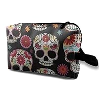 COMputer998 Novelty Sugar Skull Cosmetic Bag for Women,Adorable Roomy Makeup Bags Travel Waterproof Toiletry Bag Accessories Organizer Gifts