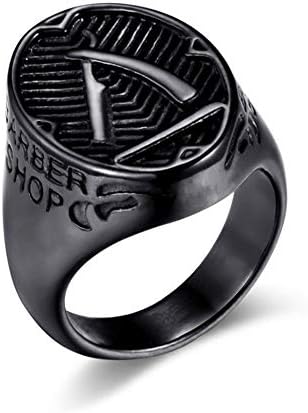 Yzibei Men's ring Barber Shop Tools Design Men's Stainless Steel Ring Band Vintage Fashion Gothic Biker Punk Rock Silver Gold Retro Antique Rings Fine jewelry (Color : Black, Size : 11)