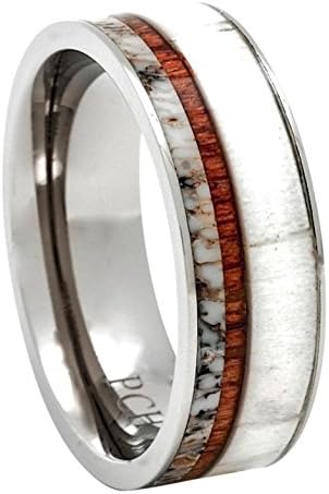 PCH Jewelers Titanium Deer Antler Ring Hawaiian Koa Wood 8mm Wedding Band or Gift