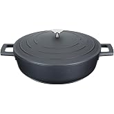 MasterClass Cast Aluminium Shallow Casserole Dish with Lid 28cm 4L, Black | Lightweight and Non-Stick Dutch Oven, Self Basting Lid, Oven Safe Cooking Pot, Easy to Grip Handles, Anti-Scratch, PFOA-Free