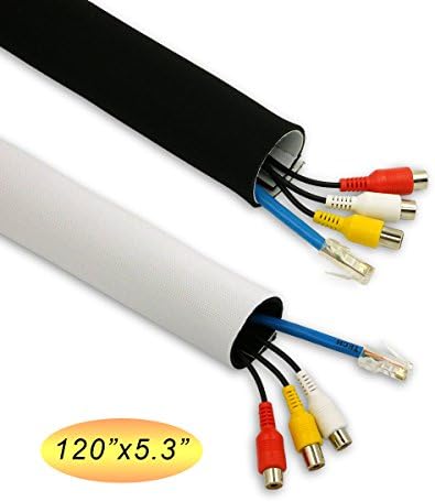 HomeyHomes Cable Mangement Sleeves System, Black White Reversible, Velcro Design, 120-Inch Cord Organizers with Wire Labels - Hide Wires for TV Electronics and Entertainment Center (Wide Version)