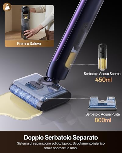 Ultenic AC1 Triflex Vacuum Cleaner, 180° Flat Design, 0.01 mm Edge Cleaning, 3-in-1 Wireless Floor Washer, Self-Cleaning, 55 Minutes Autonomy, Anti-Tangle, Voice Assistant 5 Languages