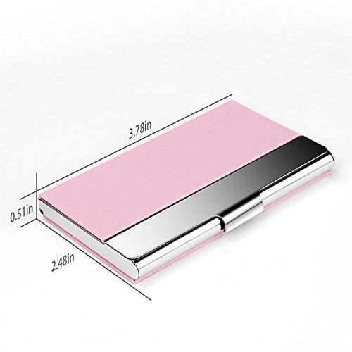 Business Card Holder Case, AHGXG Professional Slim Name Card Case Credit Card ID Holder/Case PU Leather&Stainless Steel Metal Wallets For Men&Women, Keep 20 Business Cards, Pink - Thumbnail 5
