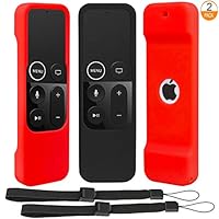 Pinowu Protective Case Compatible with Apple TV 4K/4th Gen Remote, Light Weight [Anti Slip] Shock Proof Silicone Cover for TV 4K Siri Remote Controller - [ 2 Pack, Black and Red ]