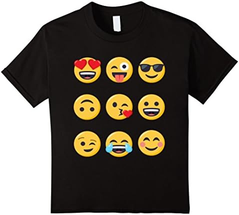 Kids Emoji T-shirt Smiley Face Emoticon Love Wink Laugh Cool 12 Black