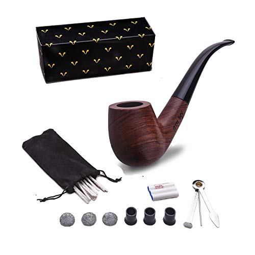 Free Boy Tobacco Pipe Handmade Wooden Bent Smoking Pipe with Accessories