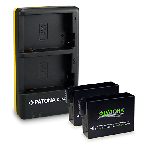 PATONA Caricabatteria Doppio con 2x Premium Batteria LP-E8 Compatibile con Canon EOS 600D, 700D, Rebel T2i, T3i, T4i…