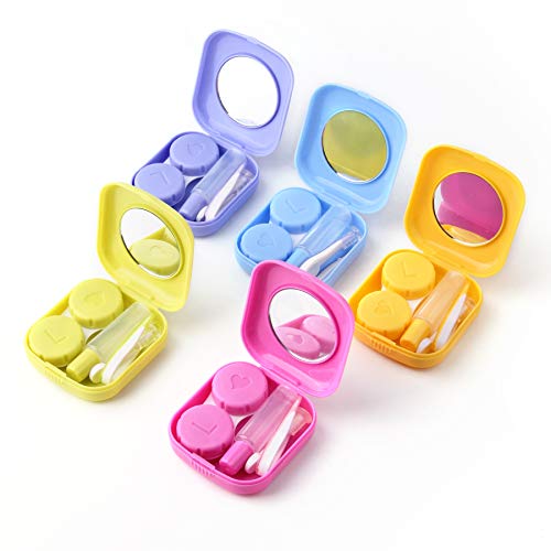 sansheng 5 Sets of Mini Travel Contact Lens Box Sets, Support Lens Box, Contact Lens Fixed Lens Box, Blue, Purple, Green, Rose red, Yellow