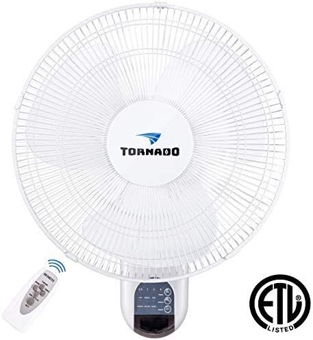 Tornado 16 Inch Digital Wall Mount Fan Remote Control Included 3 Speed Settings 3 Oscillating Settings 65 Inches Power Cord Etl Safety Listed