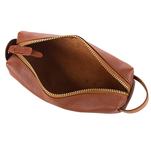 Ancicraft Genuine Leather Handmade Pen Pencil Mark Case Holder Pouch Organizer Bag Purse with Zipper Closure Brown - Thumbnail 5